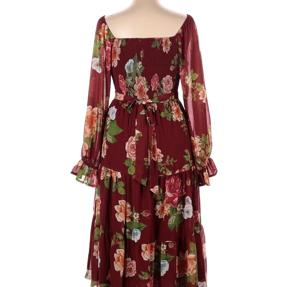 Baltic Born xl Vyn tiered midi burgundy long sleeve floral dress.
